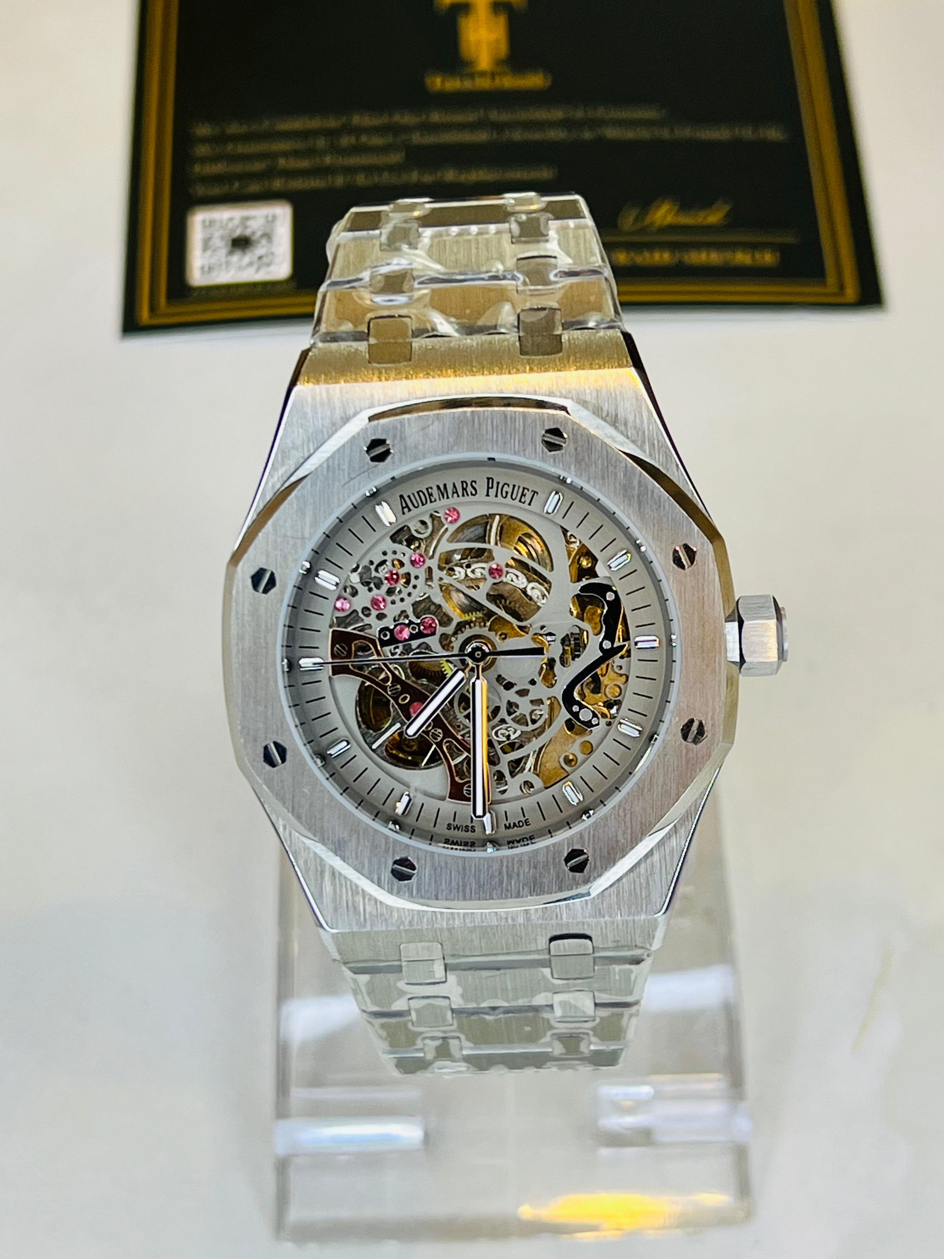 AP Silver Grey Automatic Skeleton Dial Super Clone Watch