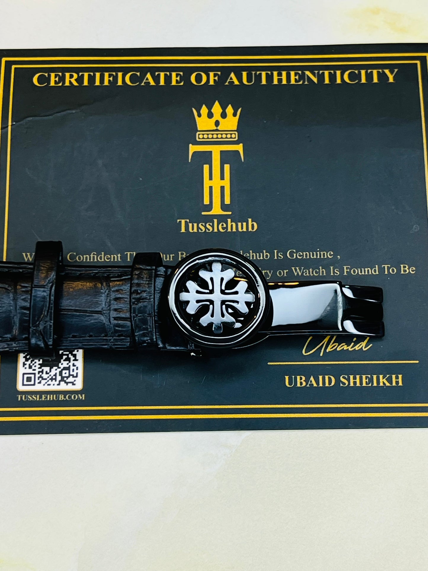 Black Leather Black Sapphire Dial Nautilus Watch