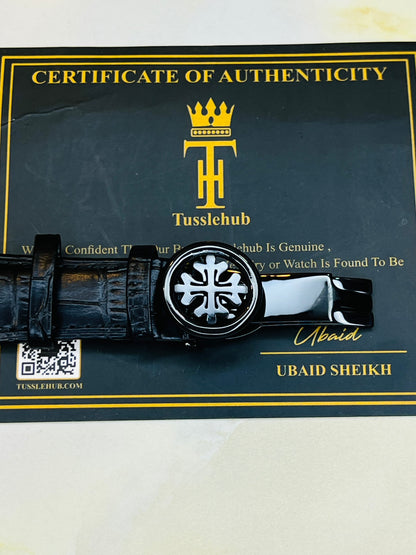 Black Leather Black Sapphire Dial Nautilus Watch