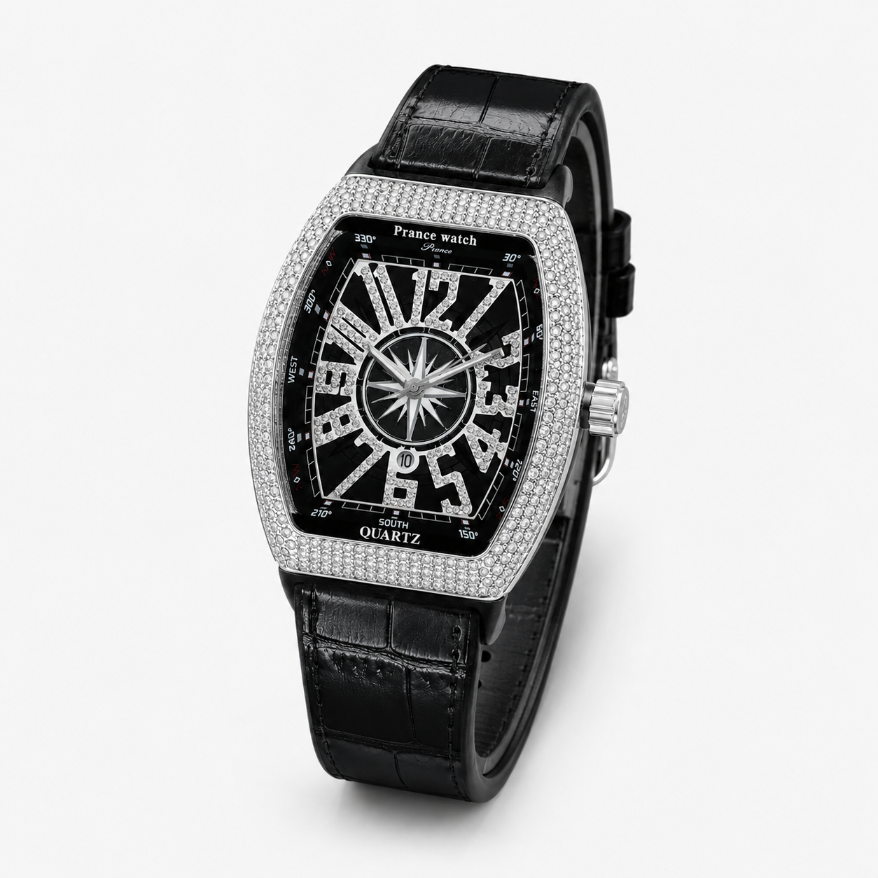 Vanguard Black Silver Iced Frank Muller Watch