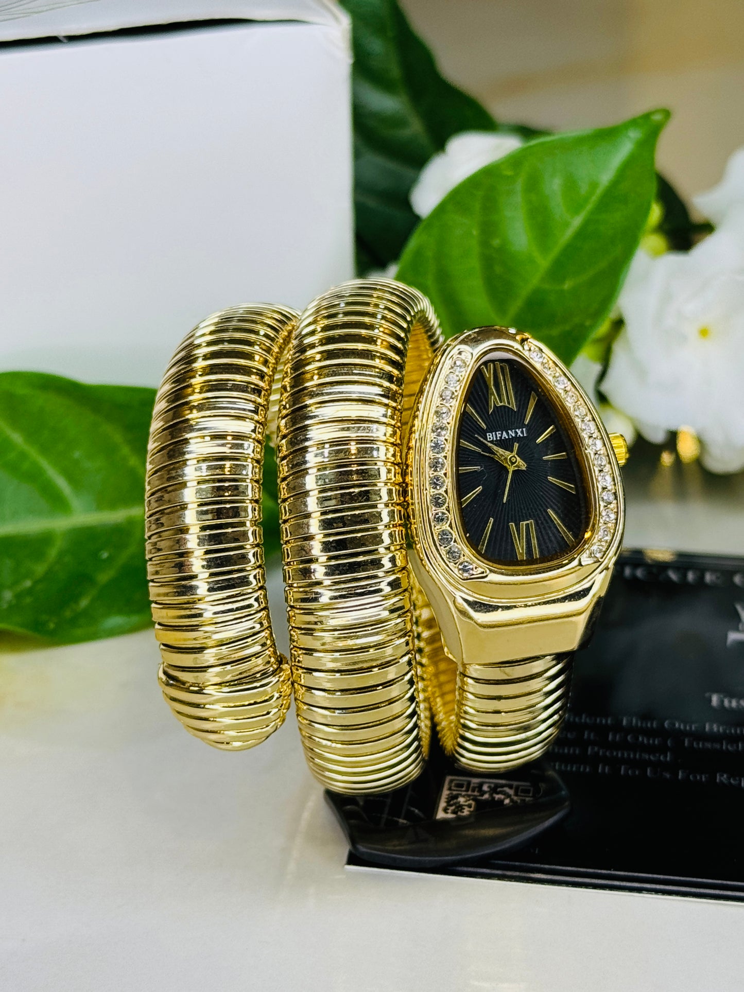 Gold Black Serpentine Watch For Her