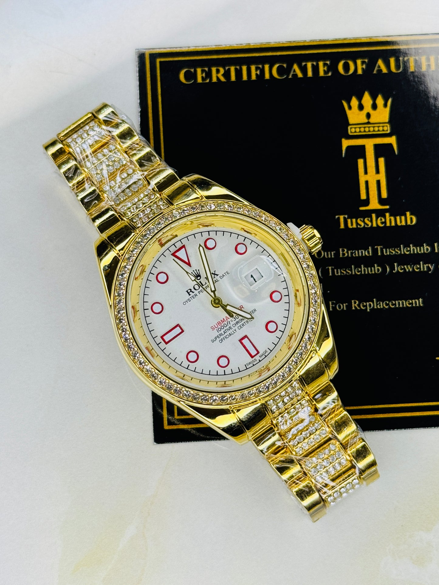 Gold White Iced Date just Watch