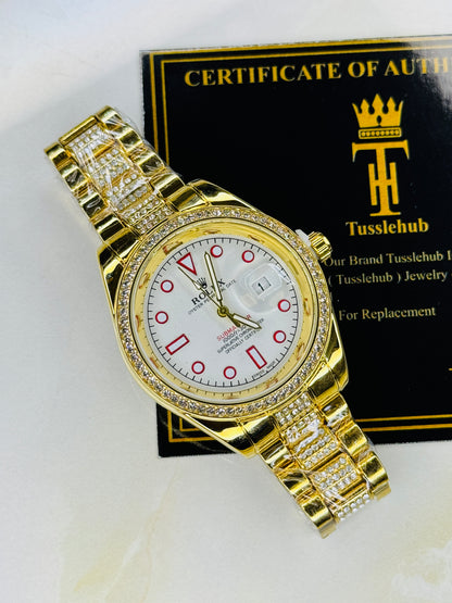 Gold White Iced Date just Watch