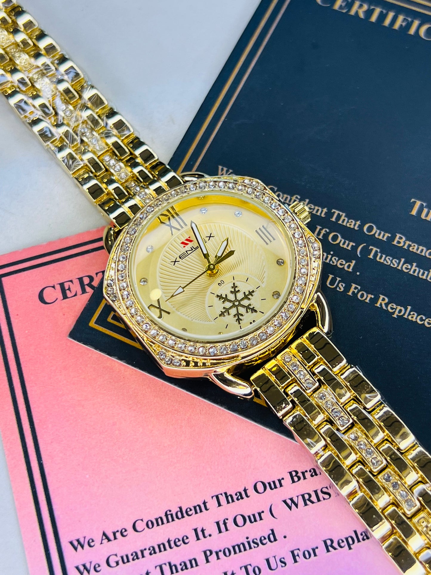 Xenlex Gold Zircon Watch For Her