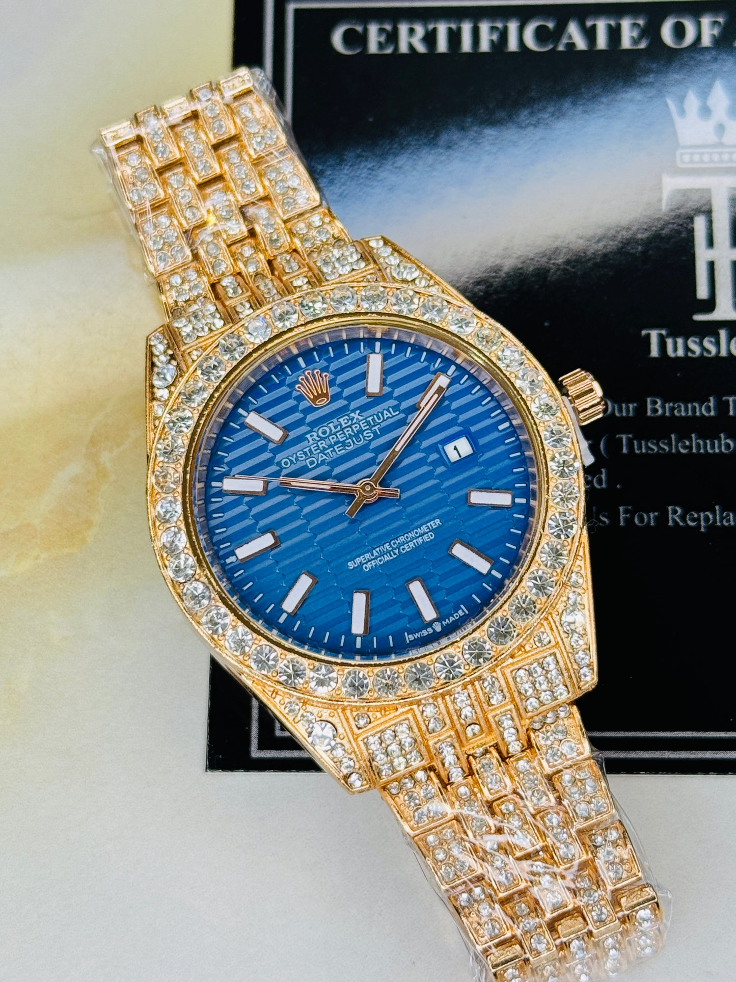 Rose Gold Sapphire Perpetual Iced Watch For Her