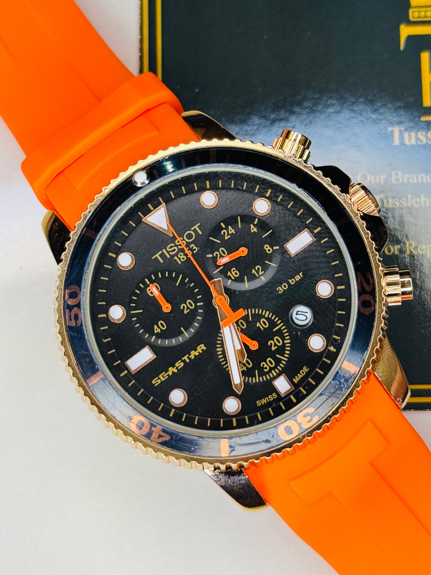 Orange Tissot Sea Star Chronograph Watch
