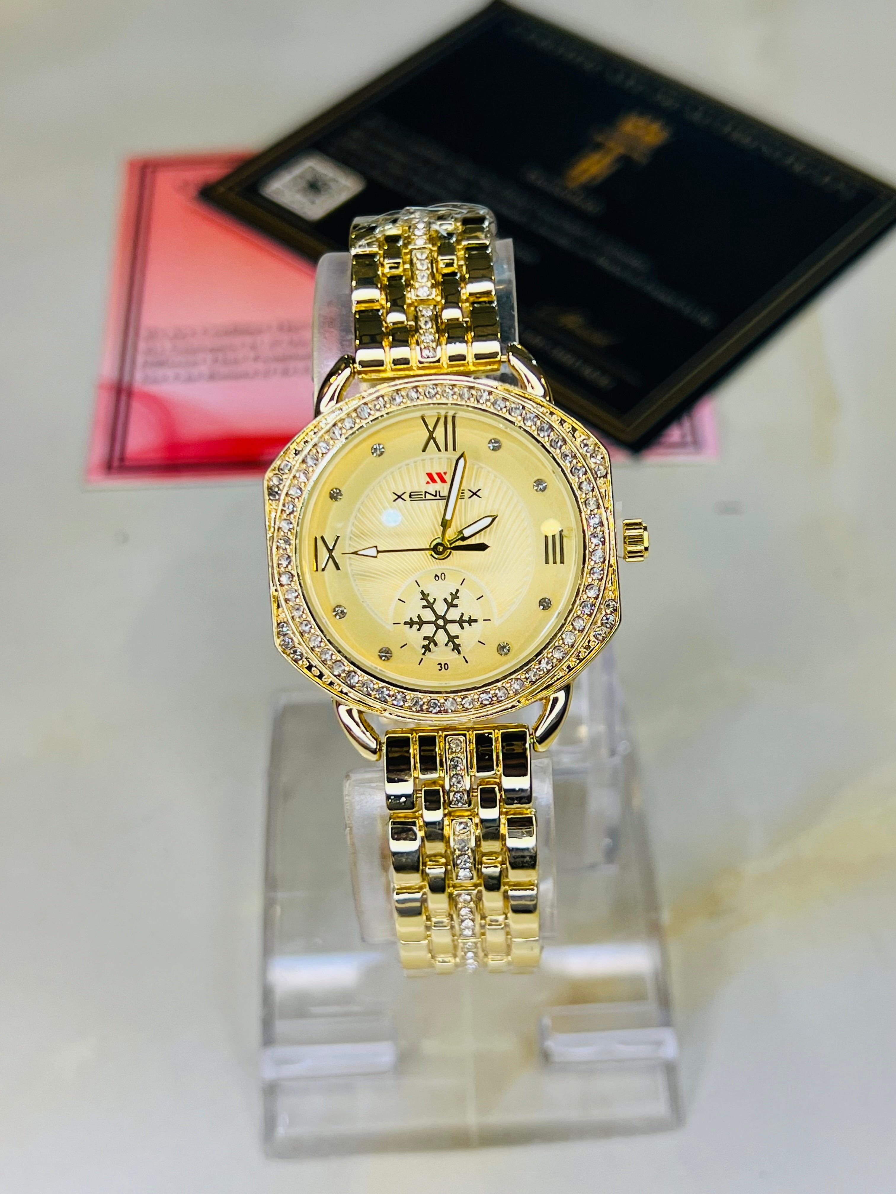 Xenlex Gold Zircon Watch For Her