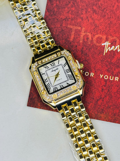 Gold White zircon Santos Watch For Her