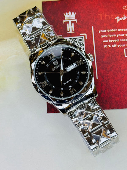 Silver Black Binbond Diamond Dial Watch