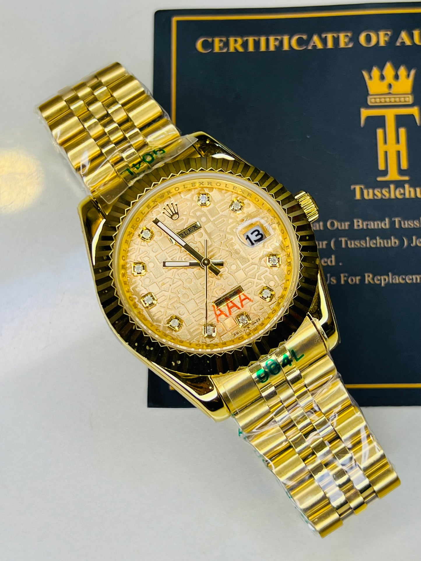 Jubilee Date Just All Gold Fluted Bezel Quartz Watch