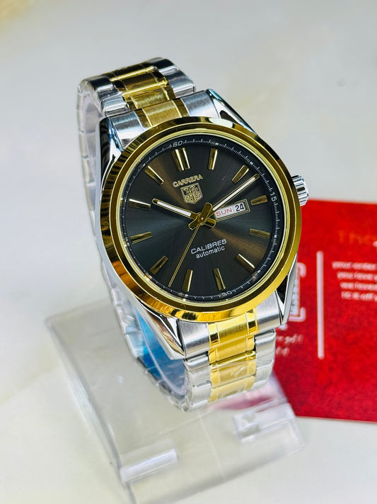 Tag Heur Two Tone Black Carrera Day Date Chain Strapped Watch