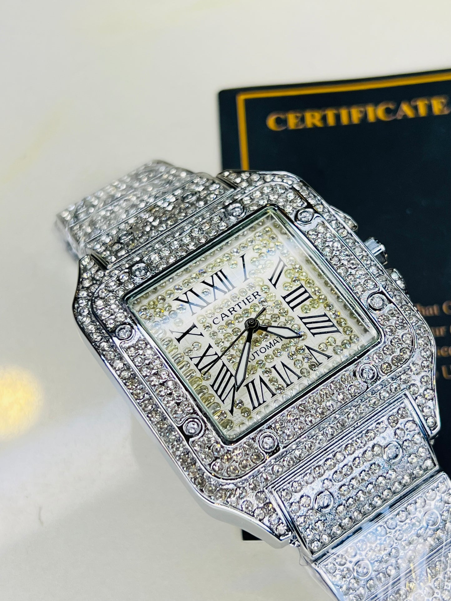 All Silver Square Tank Iced Out Watch