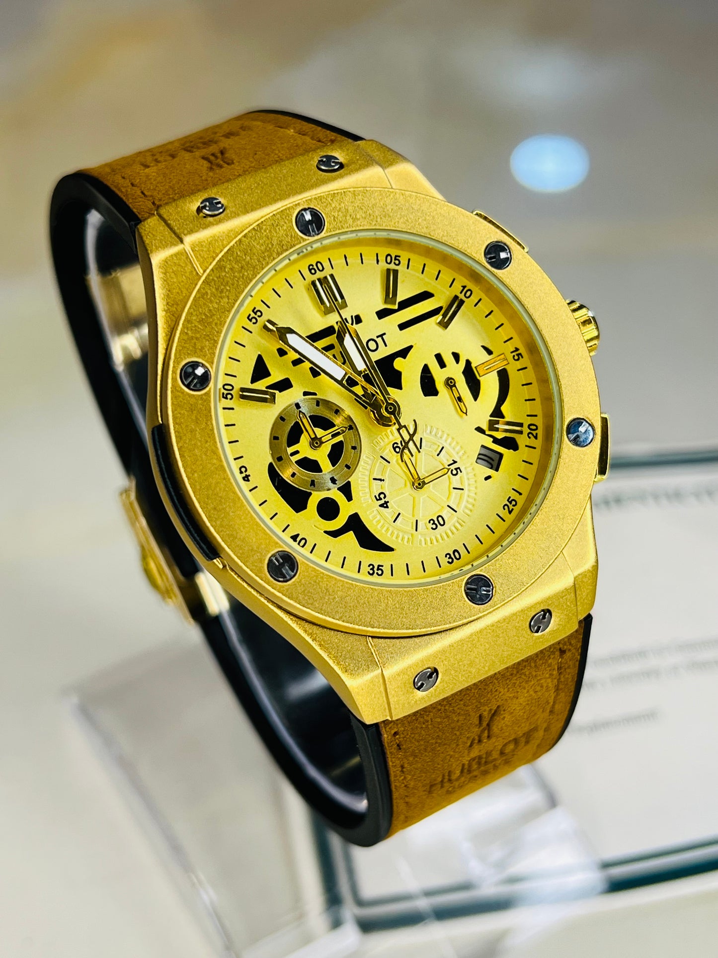 Brown Gold Chronograph Dial Hubl*t Watch