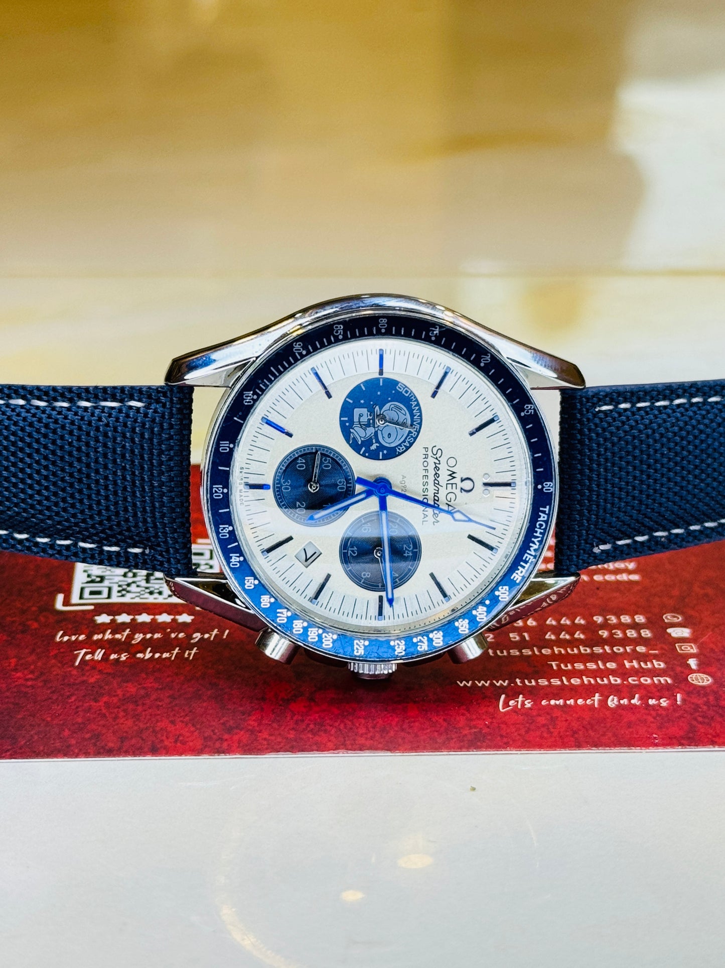 Omega 50th Anniversary Aqua Blue Chronograph Watch