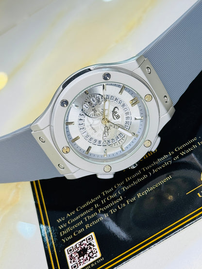 Minimal Ash Grey Hologram Leather Branded Watch