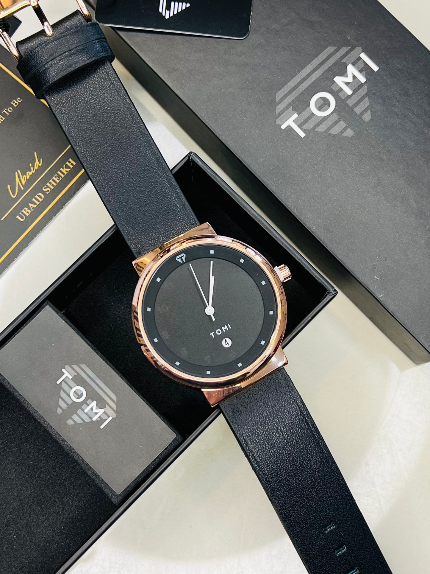 Tomi Black Rose Gold Elegance Dial Watch