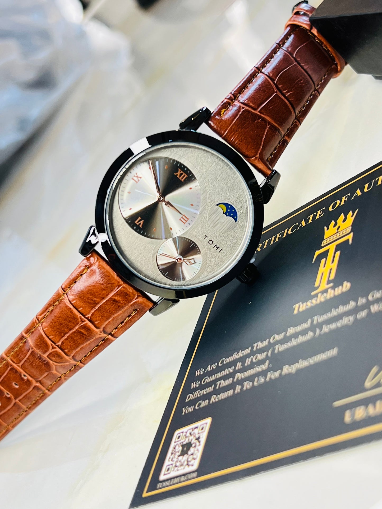 Tomi Brown Black Moon graph Dial Watch