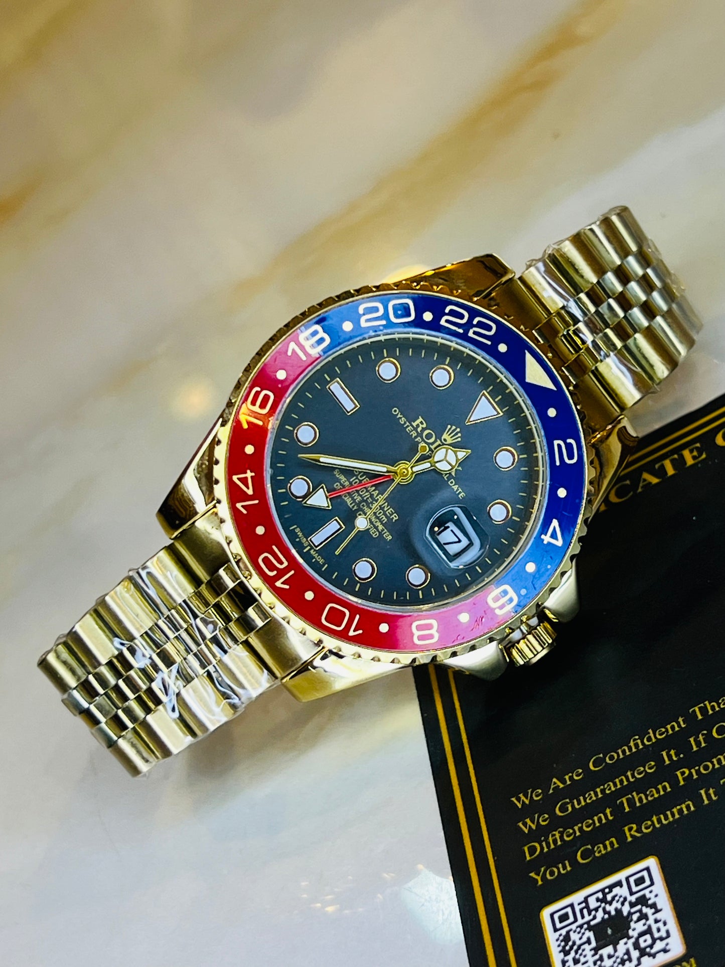 Gold Pepsi Chain Strapped Submariner Watch