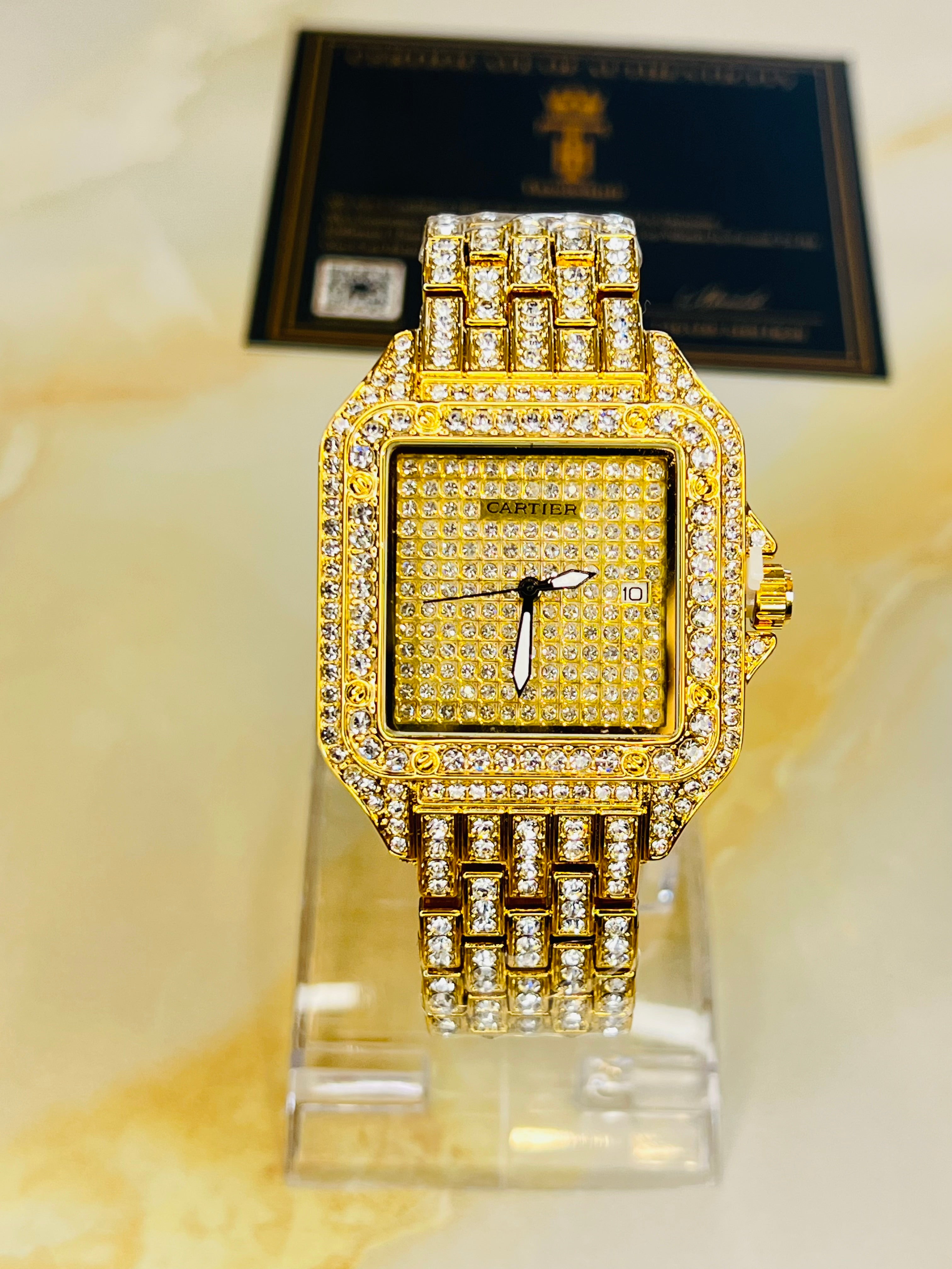 Gold Square Plain Iced Out Watch