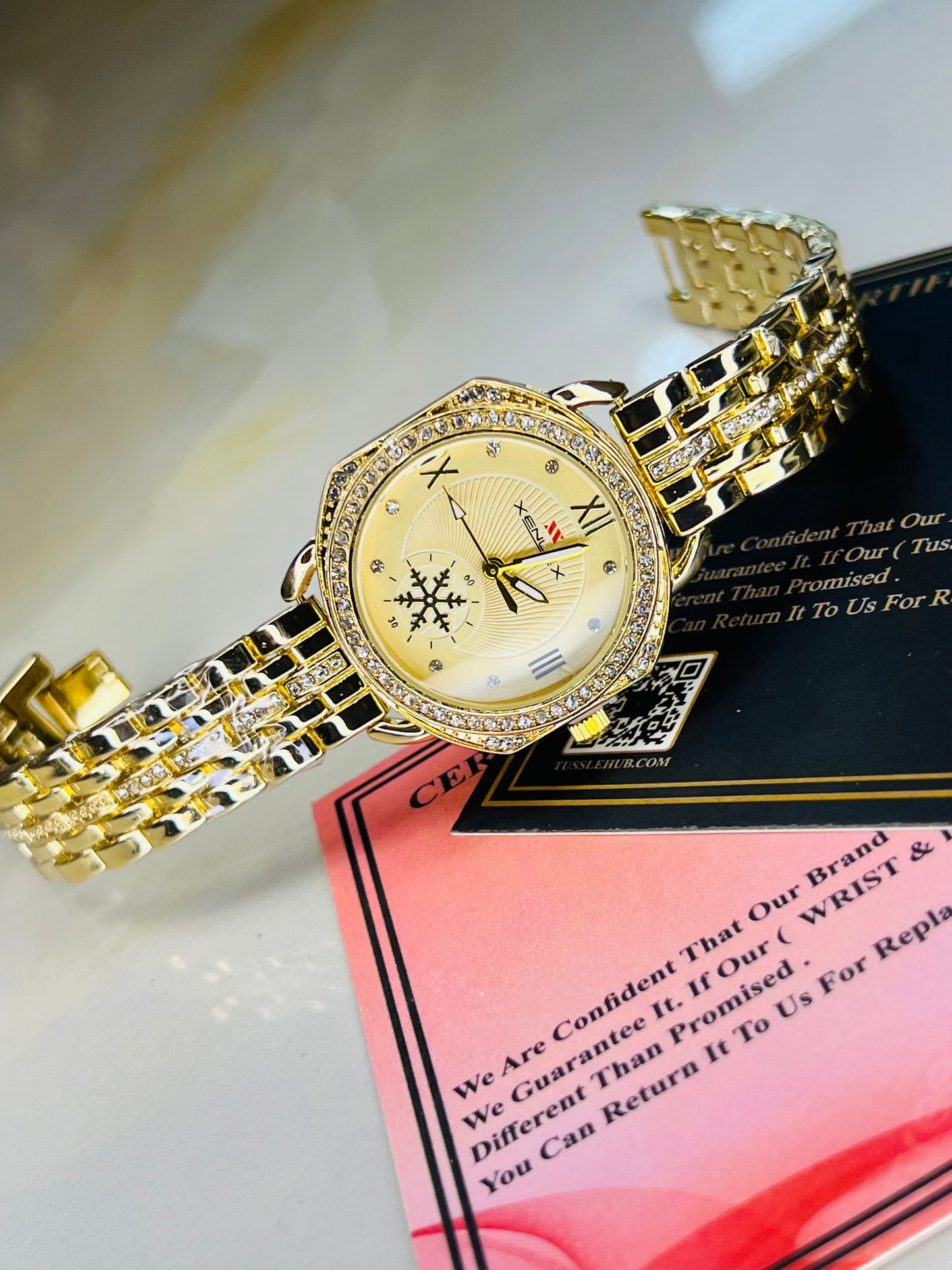 Xenlex Gold Zircon Watch For Her