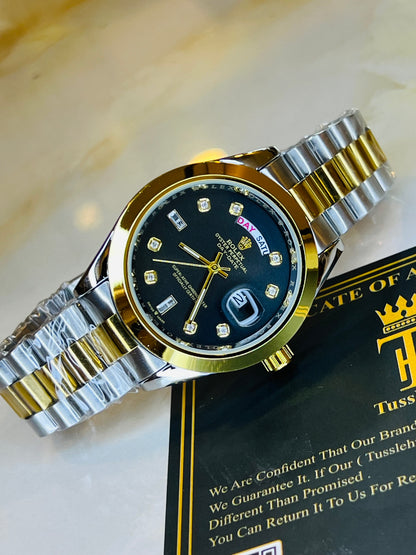 Premium Two Tone Black Date Just Plain Bezel Watch