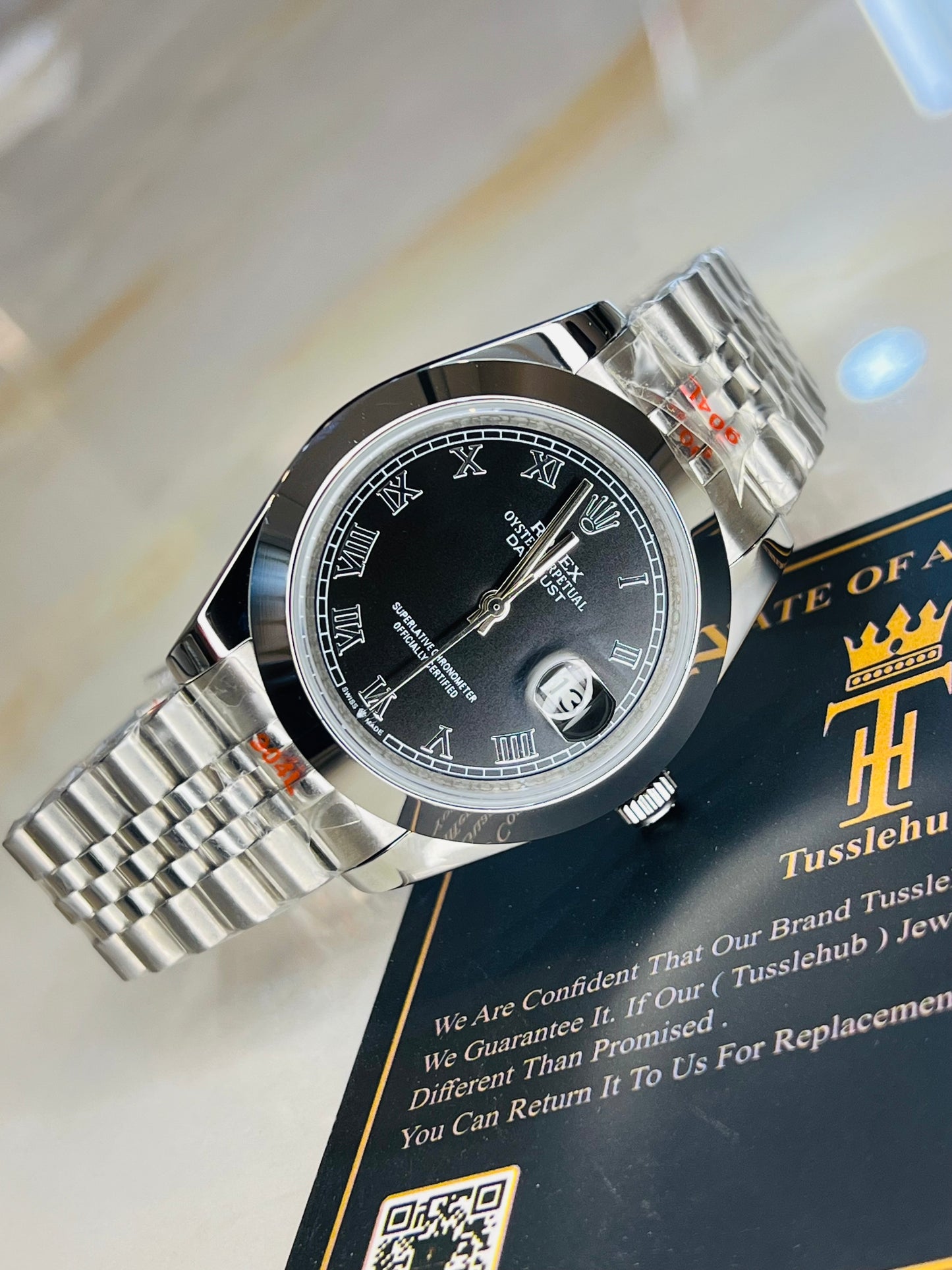 Roman Date Just Silver Black Plain Bezel Automatic Watch