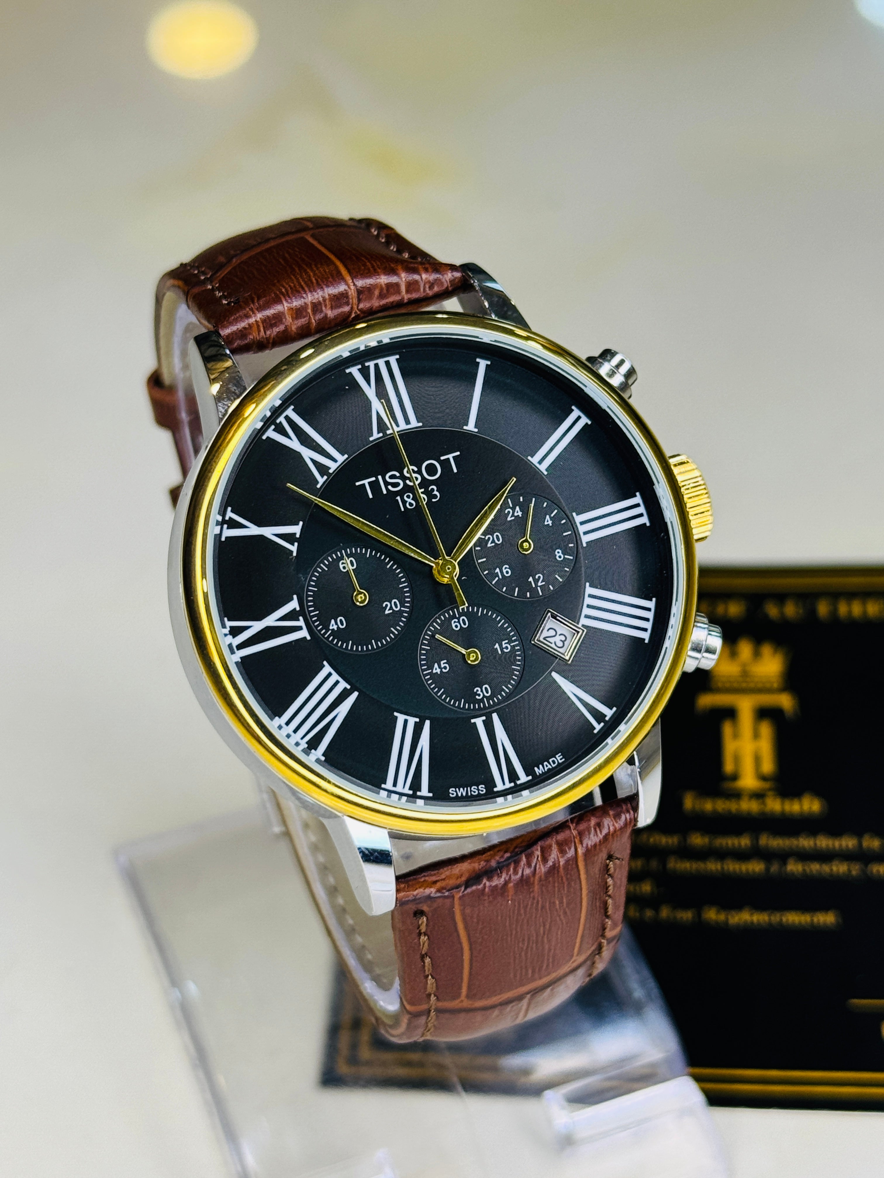 Roman Brown Leather Chronograph Dial Tissot Watch