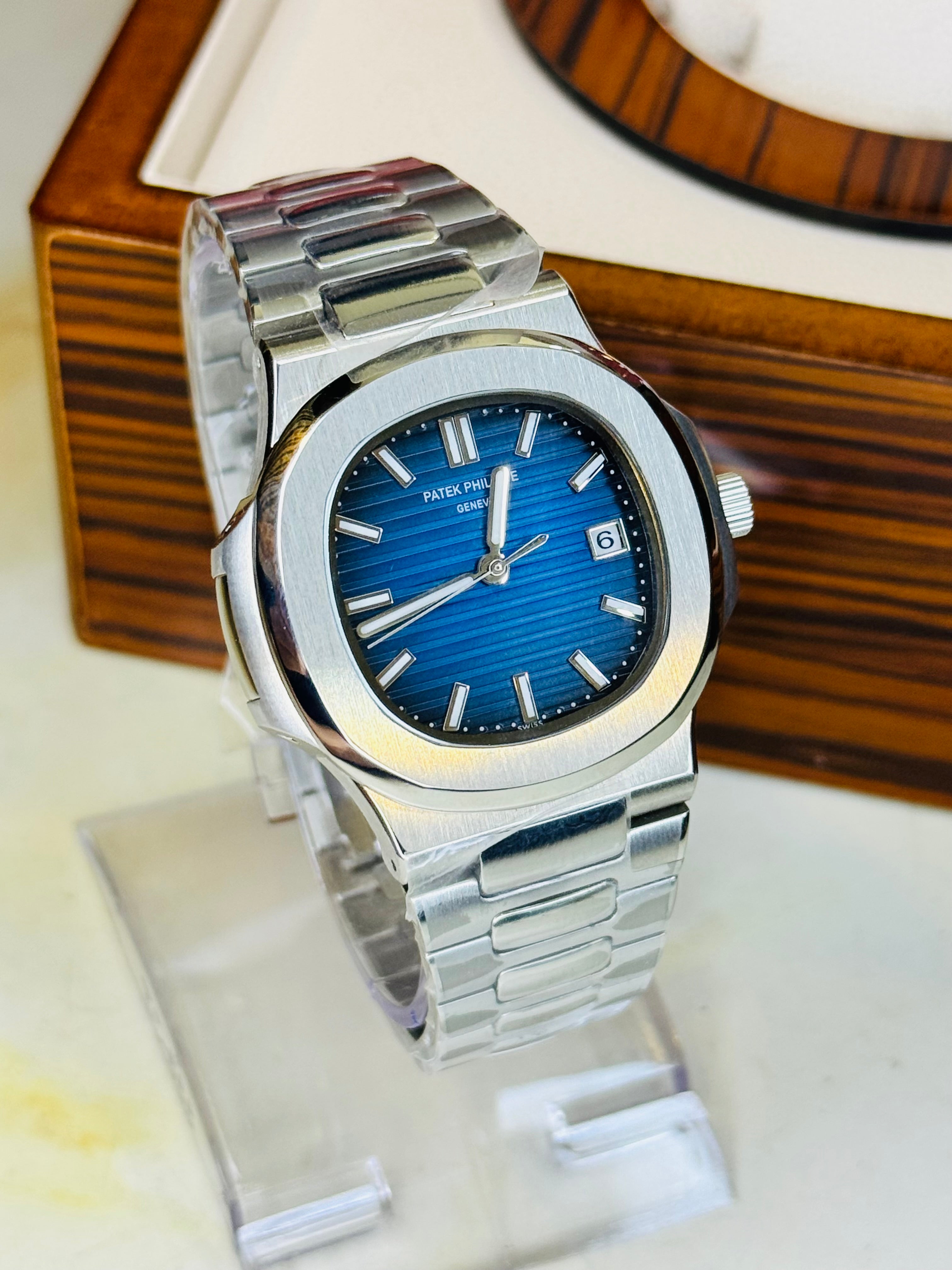 Silver Sapphire Automatic Nautilus Super Clone Watch