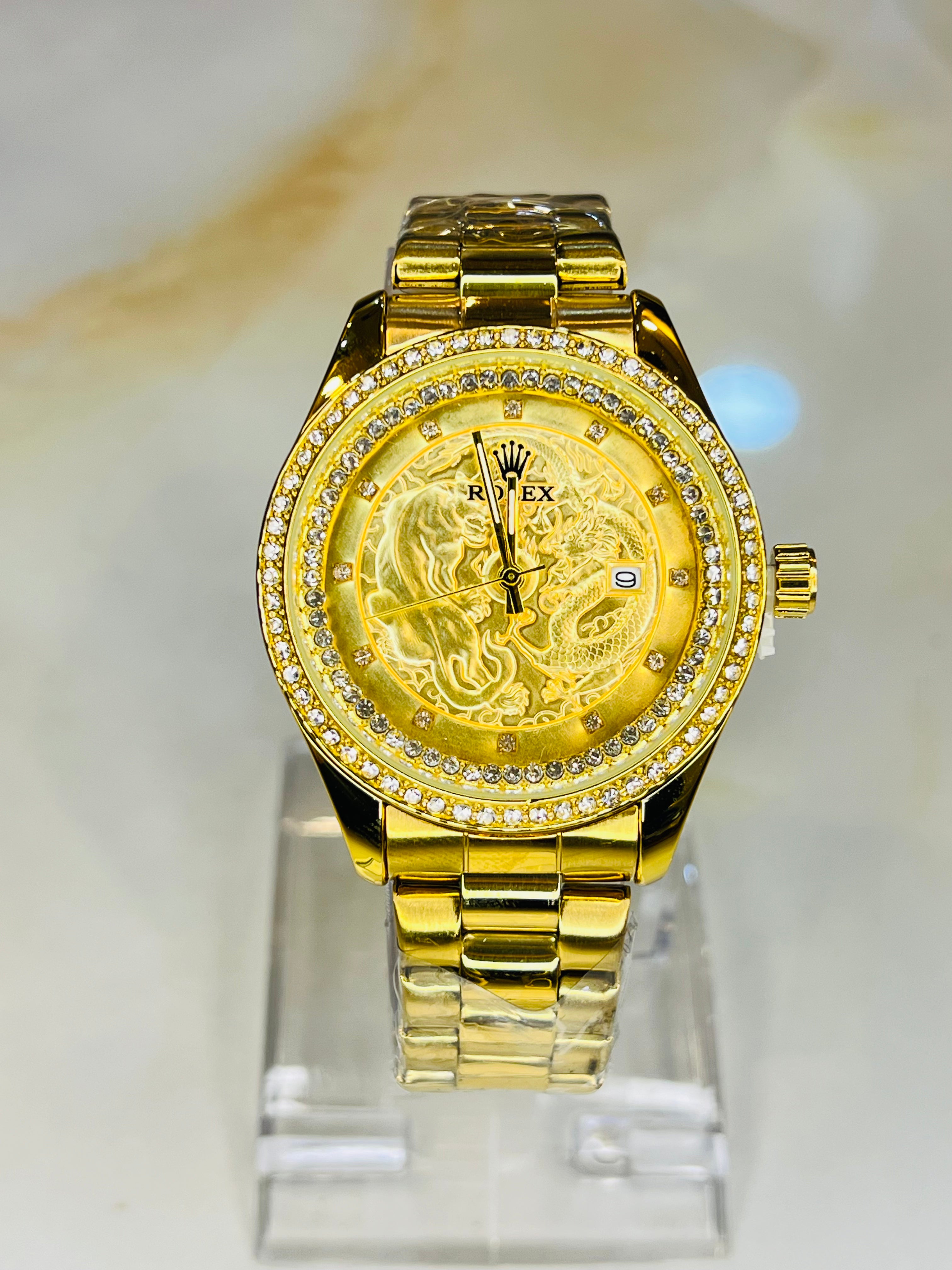 All Gold Zircon Dragon Dial Premium Watch