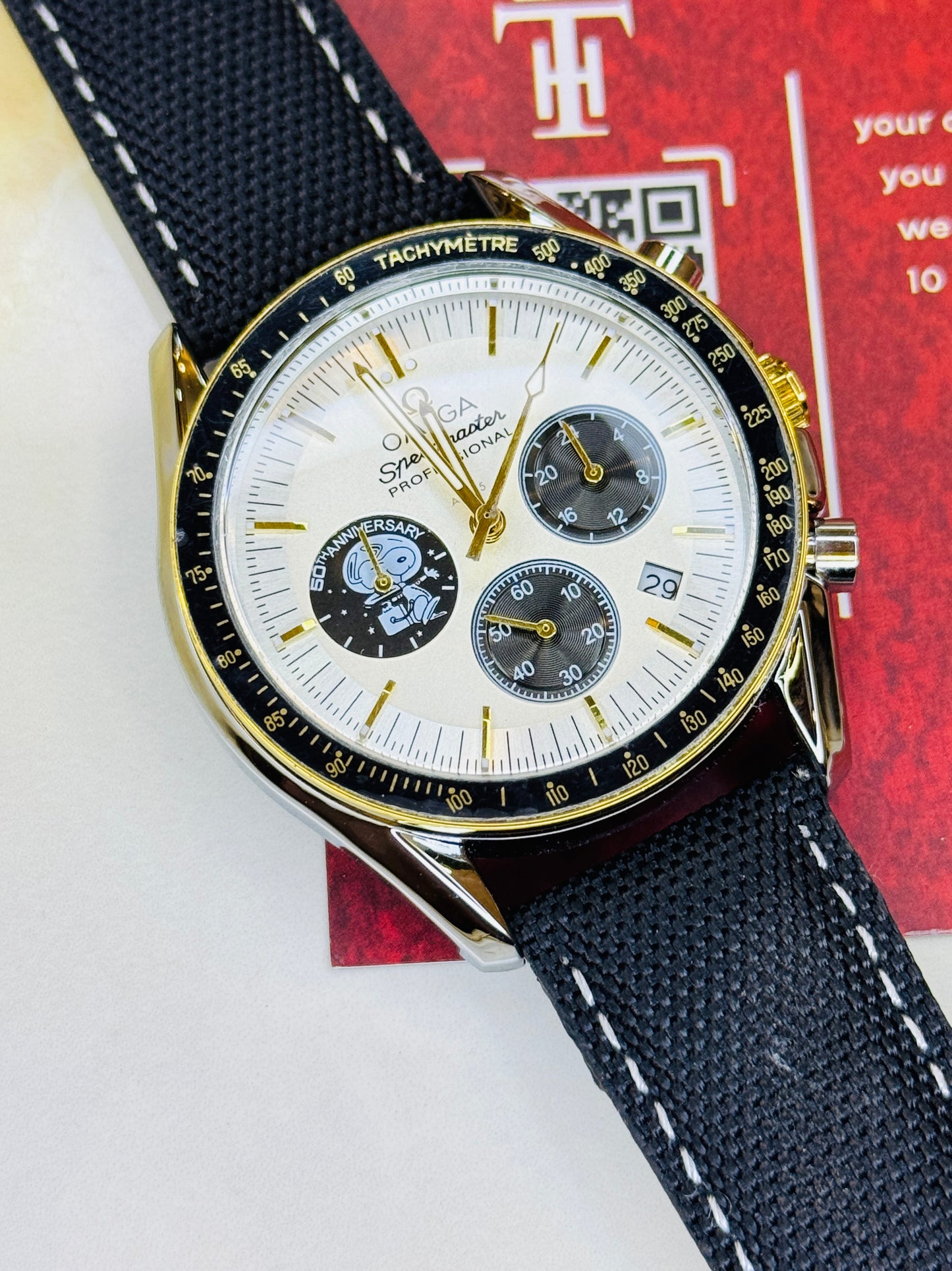 Omega 50th Anniversary Black White Chronograph Watch