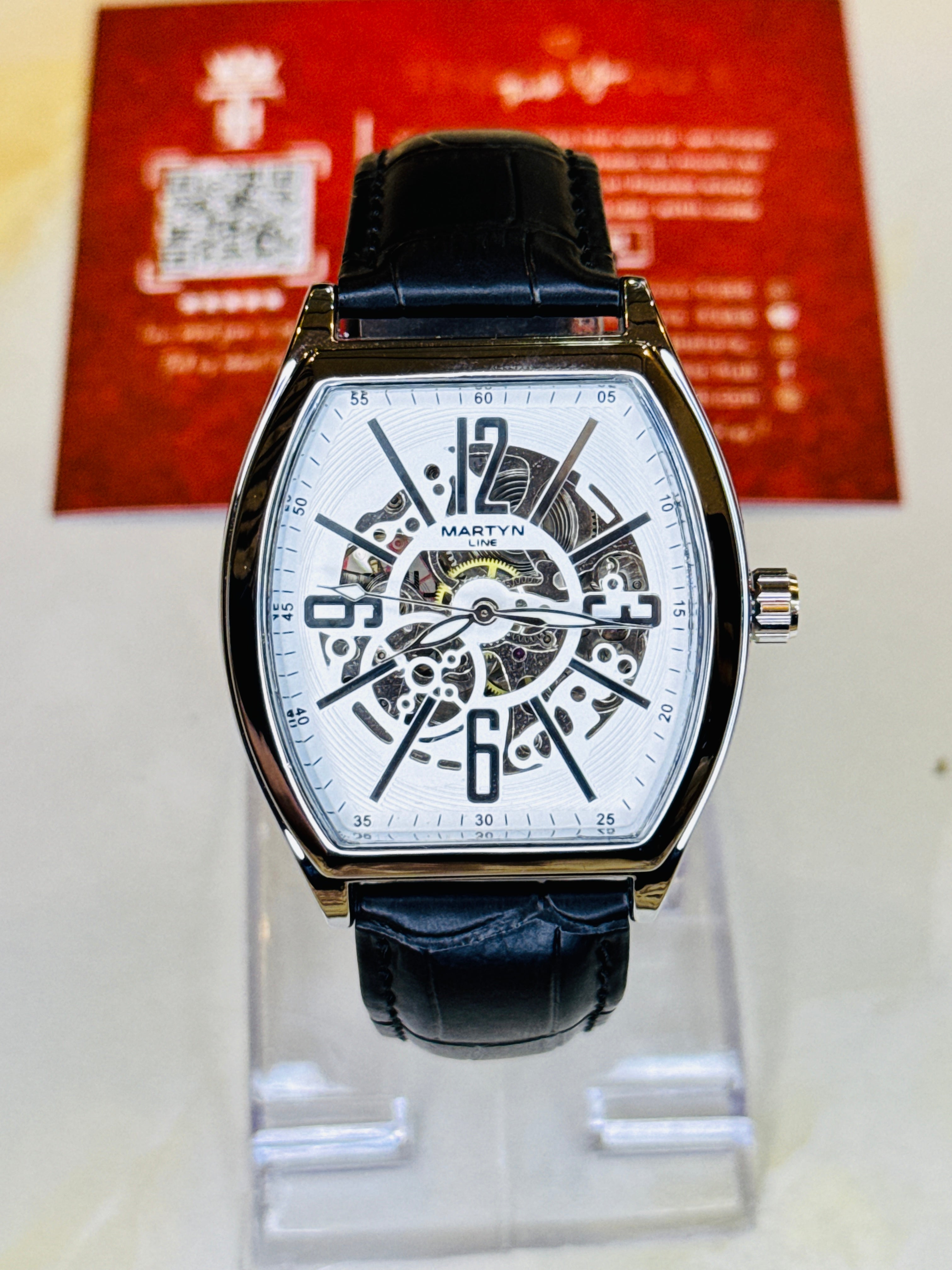 Black Silver Martyn Skeleton Automatic Watch