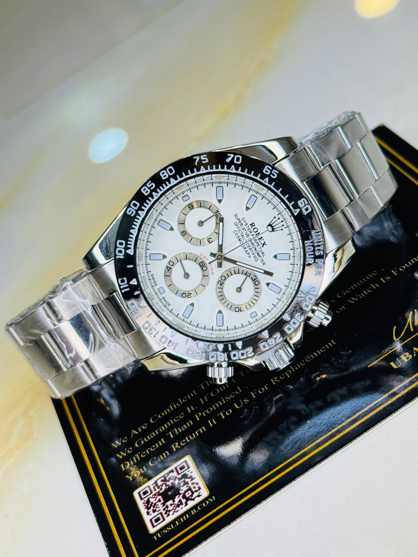 Silver White Daytona Chronograph Chain Strap Master Clone Watch