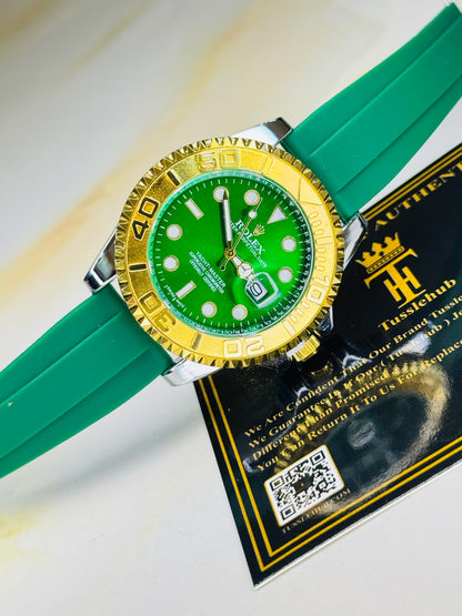 Green Gold Dial Black Yatchmaster Watch
