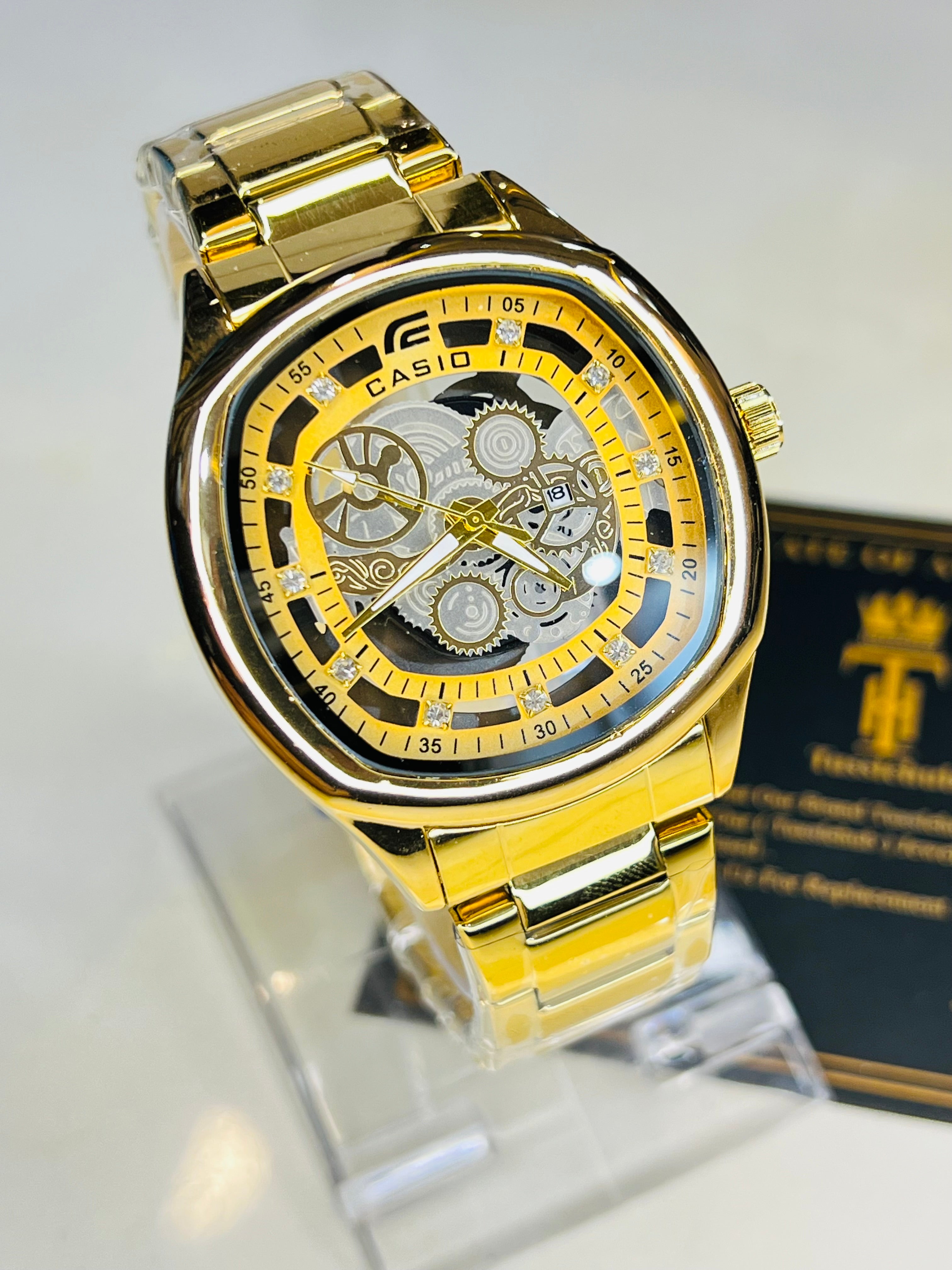 All Gold Square Skeleton Edifice Watch