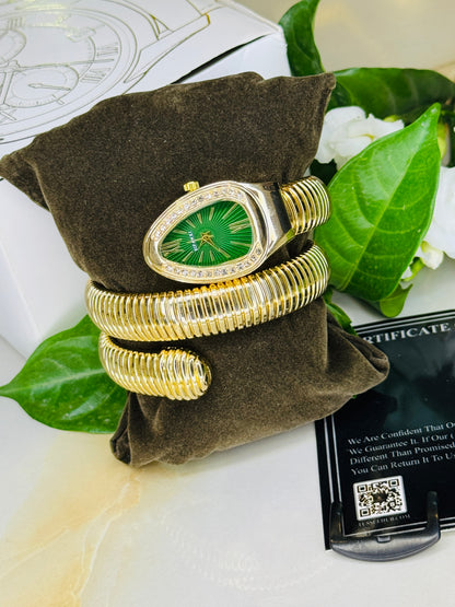 Gold Emerald Serpentine Watch For Her