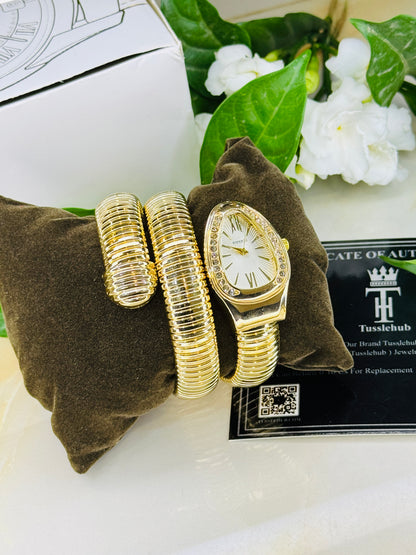 Gold White Serpentine Watch For Her