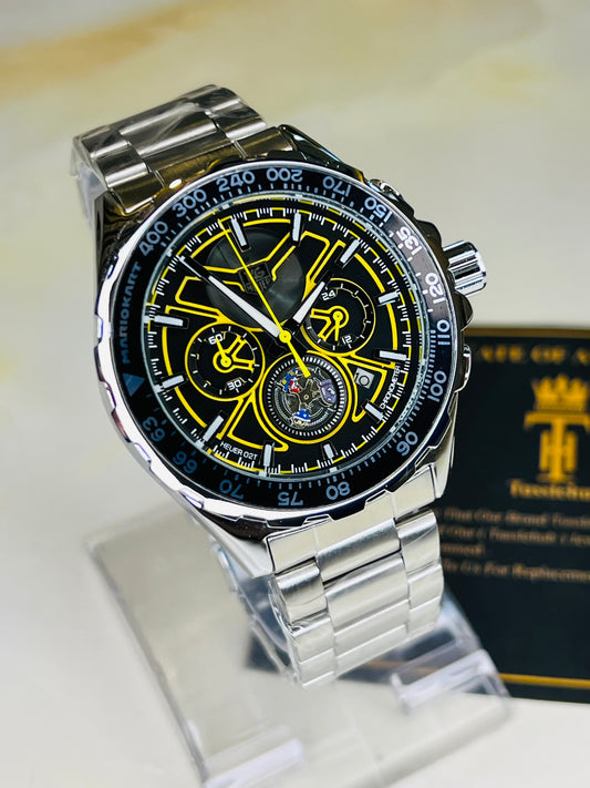 Tag Heur Silver Yellow Chronograph Watch