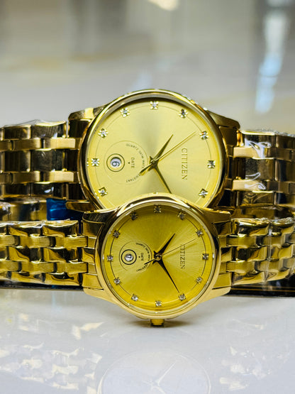 All Gold Down Date Citizen Couple Watch