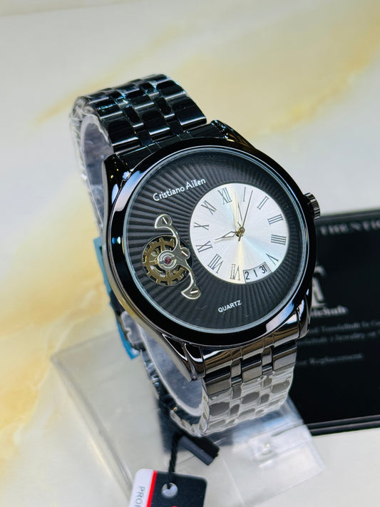 All Black Cristiano Aillen Spiral Gear Dial Watch