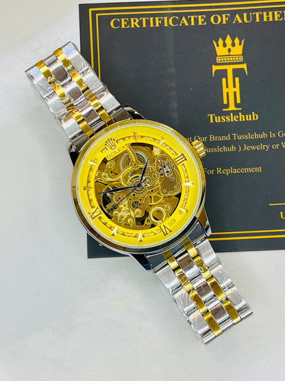 R-1 Two Tone Gold Chain Strap Skeleton Automatic Watch