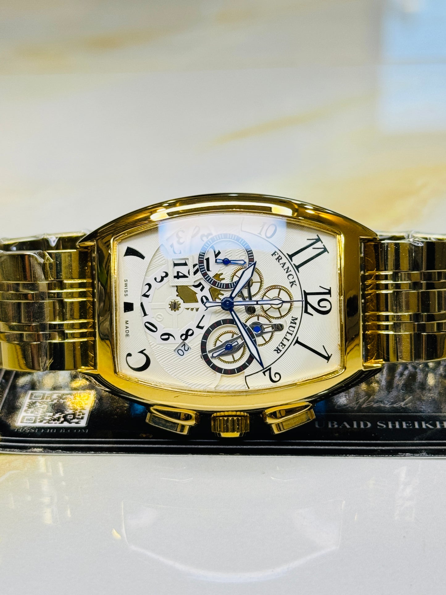 Chain Frank Muller Gold White Chronograph Dial Watch