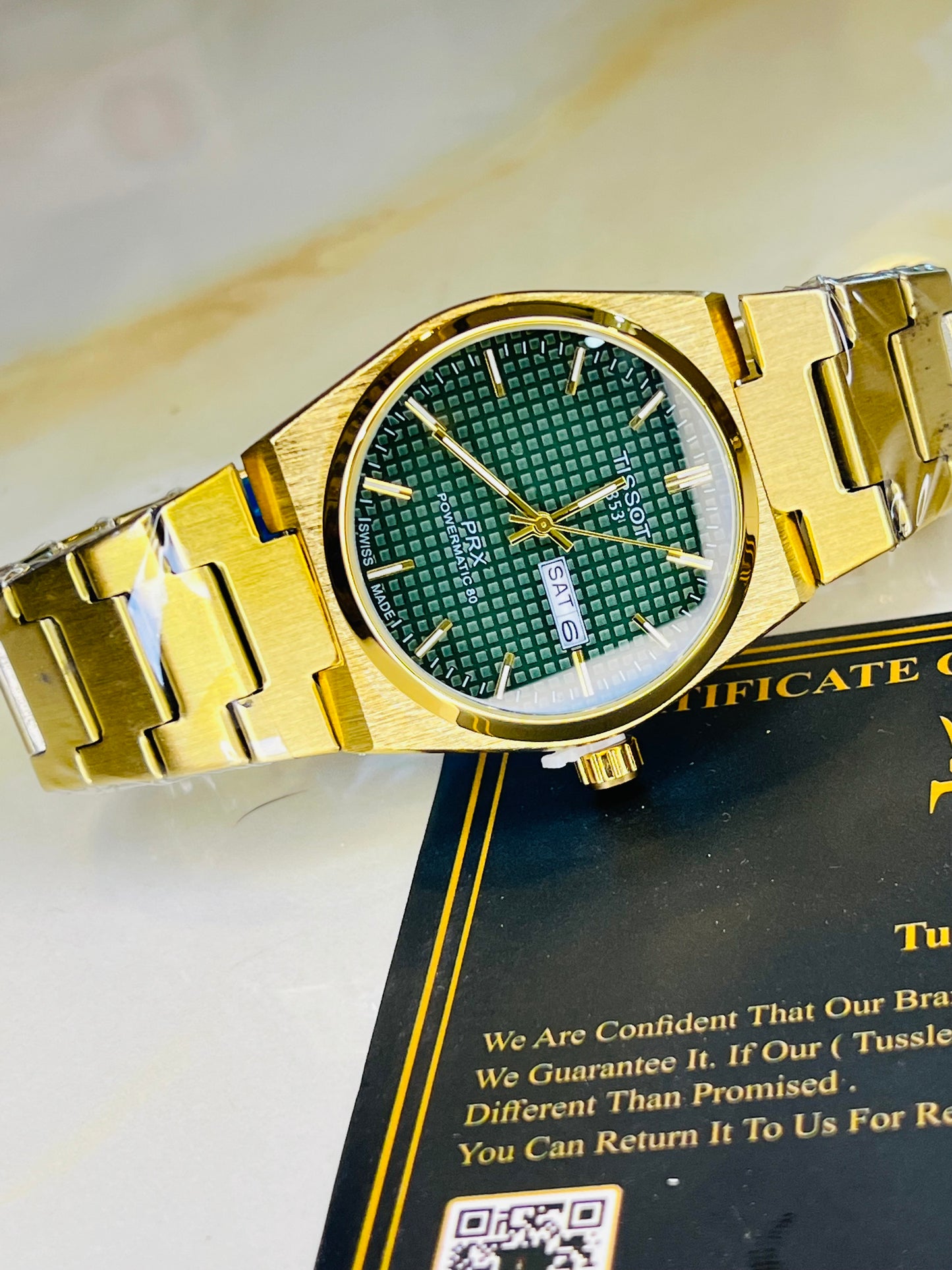 Tissot PRX Gold With Green Textured Dial Watch