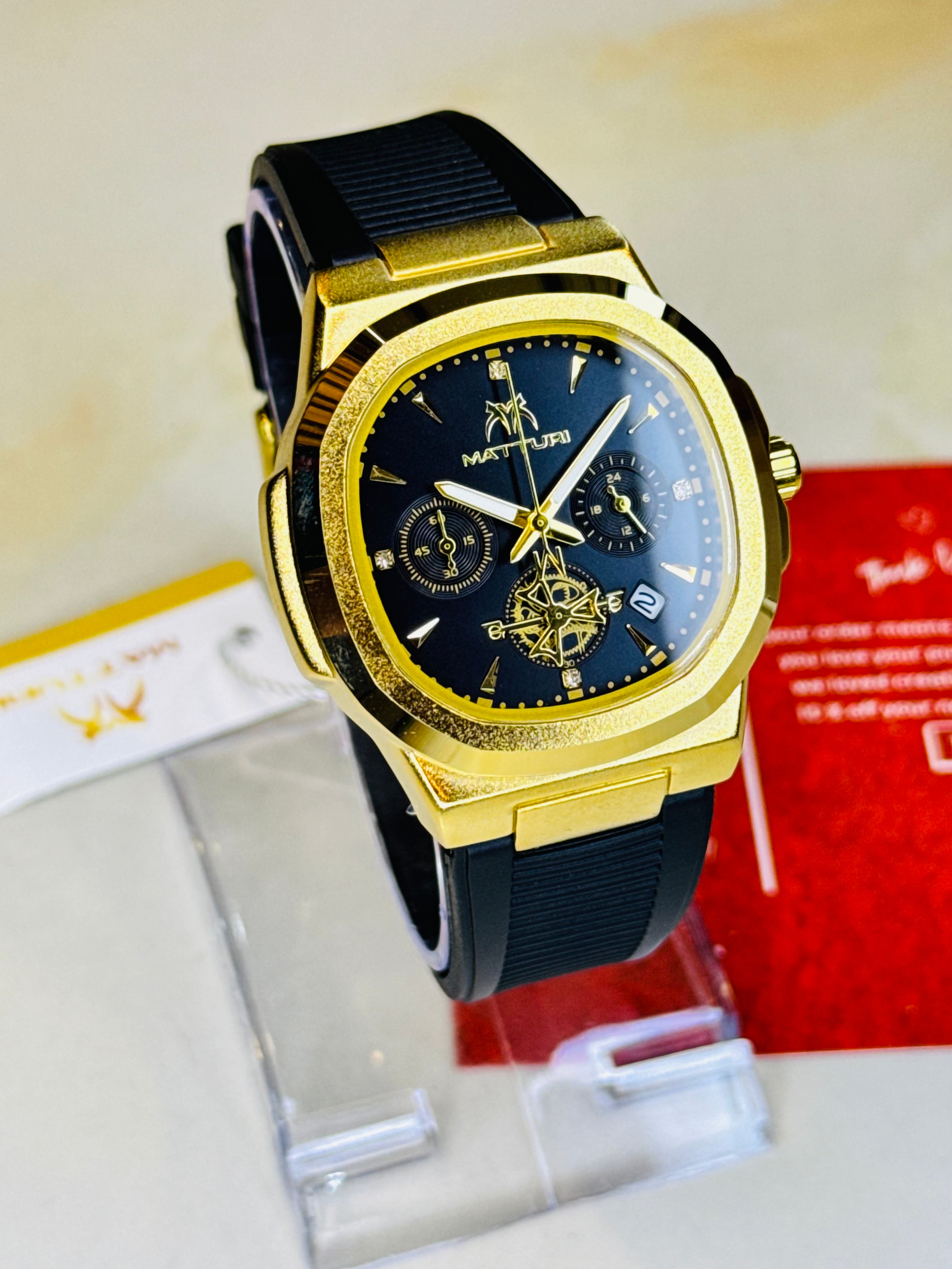 Matturi Black Gold Silicone Chronograph Watch