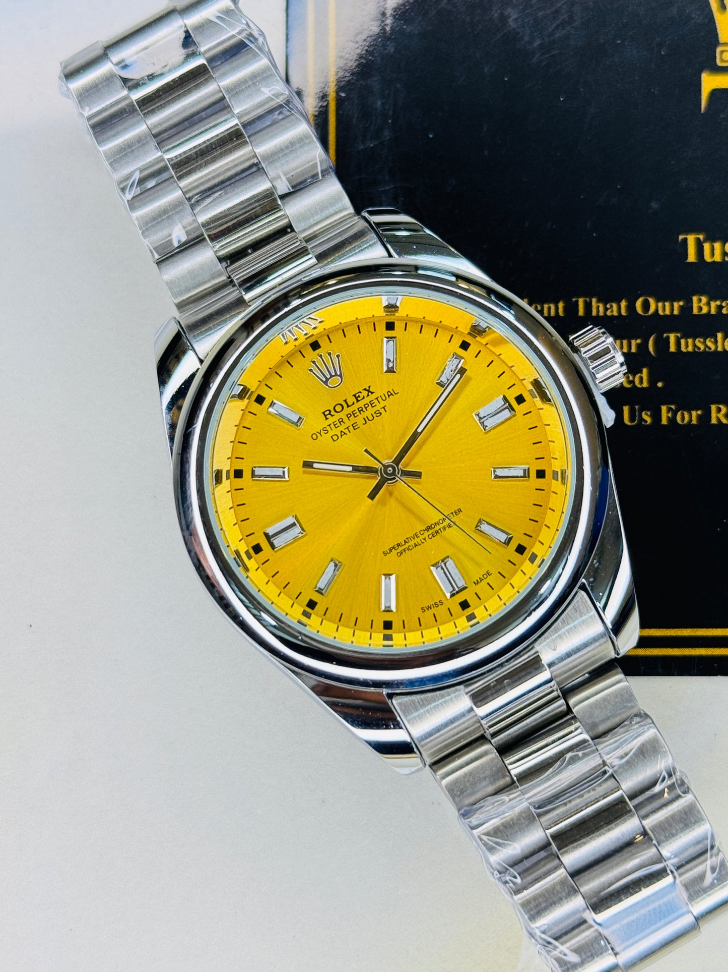Silver Tiffany Yellow Round Rolex Watch