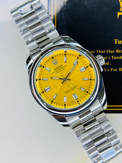 Silver Tiffany Yellow Round Rolex Watch