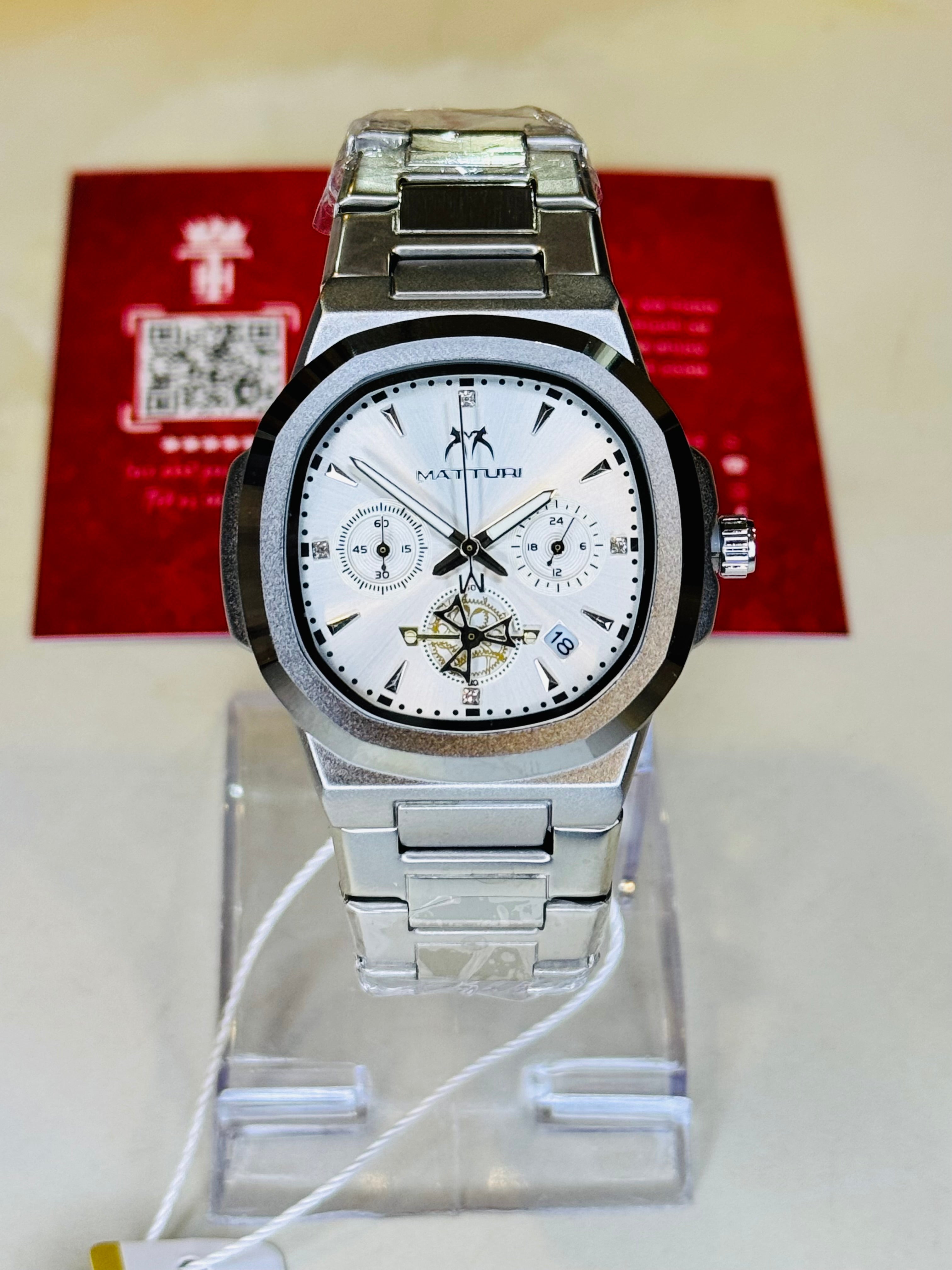 Silver White Matturi Chronograph Nautilus Watch