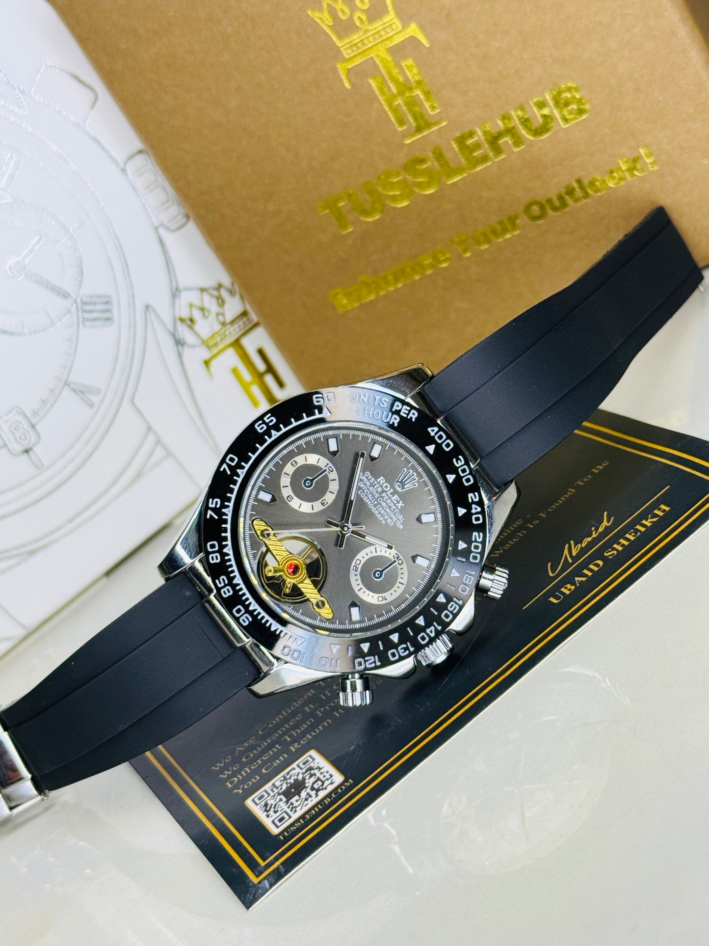 Skeleton Daytona Silver Black Watch