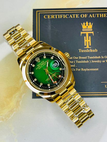 Gold Emerald Plain Bezel Date Just Watch
