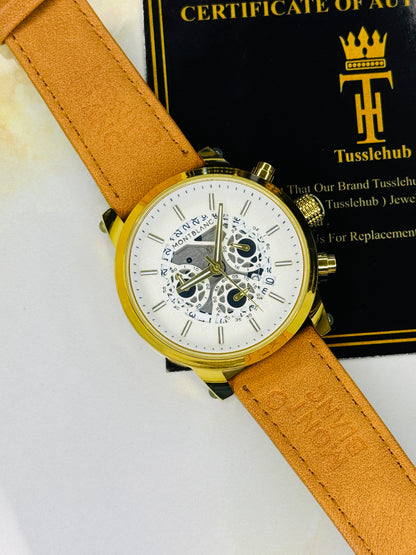 MontBlanc Brown Gold Skeleton Chronograph Watch