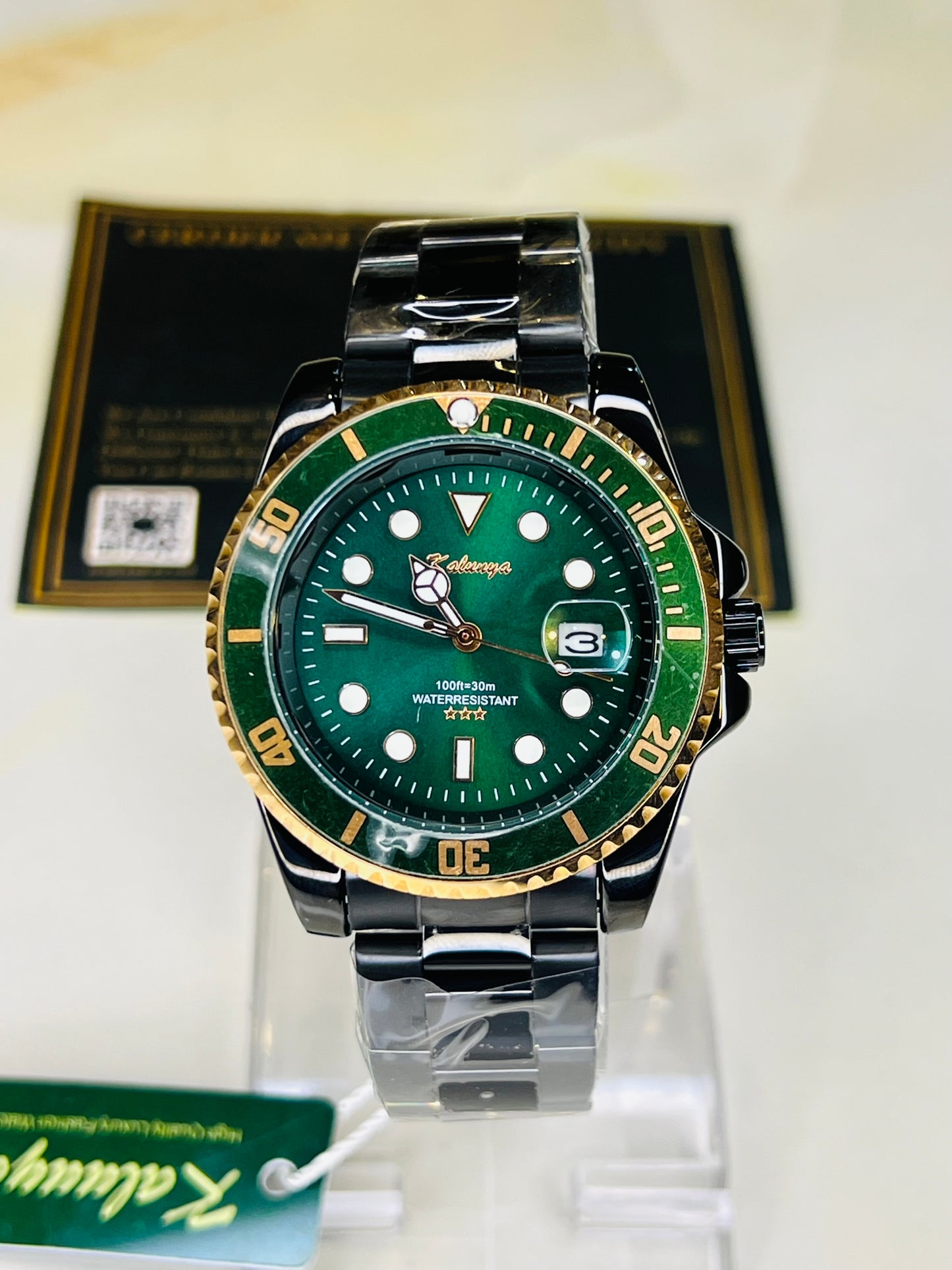 Kaluuya Black Green Rotating Bezel Couple Watches